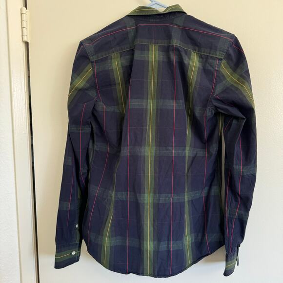 Ralph Lauren Women's Green Blue Plaid Ruffle Button Up Size 10 - Picture 3 of 3